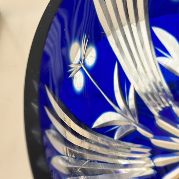 Vintage Bohemian Cobalt Blue Crystal Cut To Clear Bowl. Collectible - Picture 7 of 10
